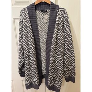 Lane Bryant Womens Plus Size 26/28 Grey White Diamond Knit Cardigan Sweater NWT